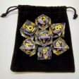 Liquid Core Dragon Eye Dice Kit - Translucent with Purple and White Dragon Eye in Black Suedecloth Pouch Online Hot Sale