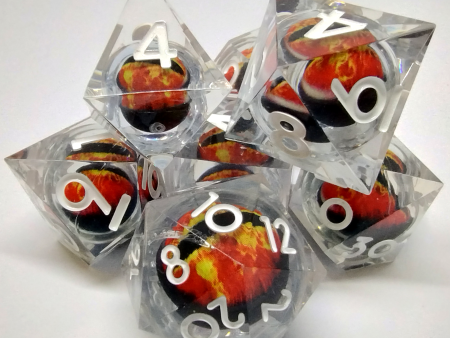 Liquid Core Dragon Eye Dice Kit - Translucent with Red Dragon Eye in Black Suedecloth Pouch For Cheap