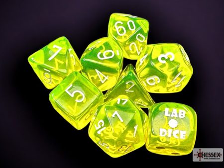 Chessex -  Lab Dice 7 Piece - Translucent - Neon Yellow White (With Bonus Die) Sale