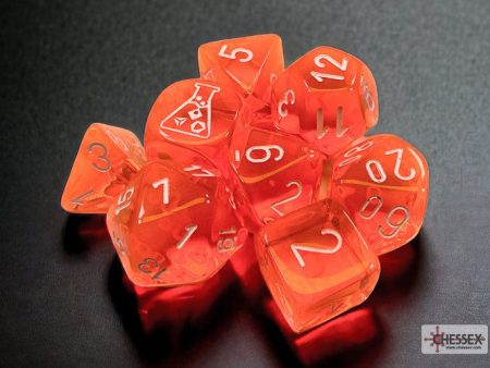 Chessex -  Lab Dice 7 Piece - Translucent - Orange White (With Bonus Die) Online Hot Sale