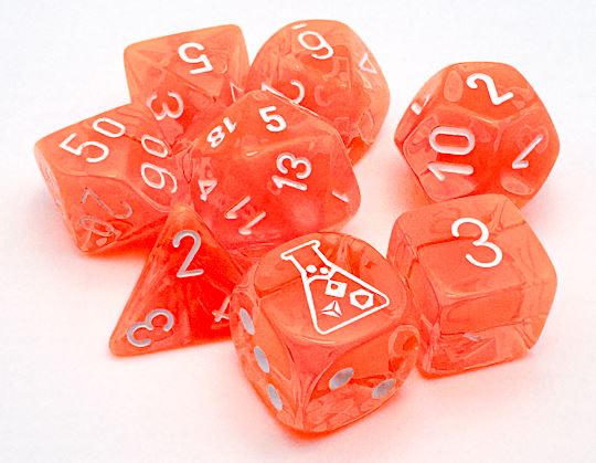 Chessex -  Lab Dice 7 Piece - Translucent - Orange White (With Bonus Die) Online Hot Sale