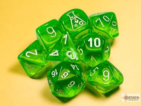 Chessex - Lab Dice 7 Piece - Translucent - Rad Green White (With Bonus Die) Discount