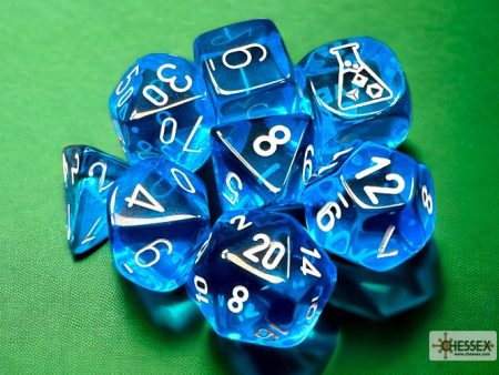 Chessex - Lab Dice 7 Piece - Translucent - Tropical Blue White (With Bonus Die) on Sale