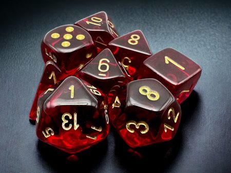 Chessex -  Lab Dice 7 Piece - Translucent - Crimson Gold (With Bonus Die) Online Hot Sale